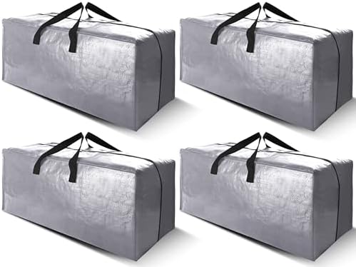 Cosy Family 4 Pack Heavy Duty Extra Large Moving Bags with Backpack Straps - Strong Handles & Zippers, Storage Totes For Space Saving, Fold Flat, Alternative to Moving Box (X-Large-Set of 4, Silver) by Cosy+Family