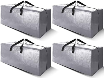 Cosy Family 4 Pack Heavy Duty Extra Large Moving Bags with Backpack Straps - Strong Handles & Zippers, Storage Totes For Space Saving, Fold Flat, Alternative to Moving Box (X-Large-Set of 4, Silver) by Cosy+Family