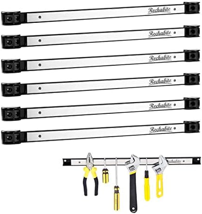 6 Pieces 18" Magnetic Tool Holder Strip, Stainless Steel Surface Tool Magnet Bar, Metal Tool Organizer Rack for Garage Organization, Easy To Install in Workshop, Mounting Screws Included by RechabiteMagneticTools