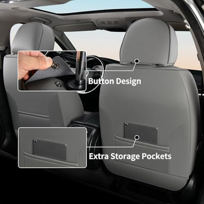 FLORICH 2 Pair Car Seat Covers, Luxury Leather Seat Covers Universal Anti-Slip Driver Seat Cover, Automotive Vehicle Seat Covers fit for Trucks Vans SUVs Sedans (2 Packs, Gary&Black) - Image 4