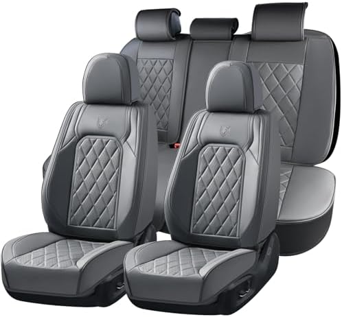 Coverado Leather Seat Covers, Car Seat Covers Full Set, Waterproof Faux Leather Seat Cover, Car Seat Protectors 5 Seats, Automotive Seat Covers Universal Fit for Most Cars SUV Trucks, Gray by COVERADOAUTO