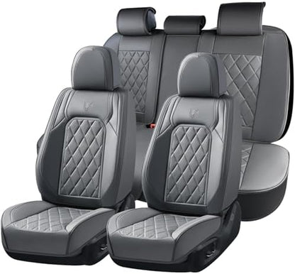 Coverado Leather Seat Covers, Car Seat Covers Full Set, Waterproof Faux Leather Seat Cover, Car Seat Protectors 5 Seats, Automotive Seat Covers Universal Fit for Most Cars SUV Trucks, Gray by COVERADOAUTO