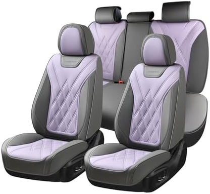 Coverado Car Seat Covers Full Set, Seat Covers for Cars, Waterproof Leather Automotive Seat Cover, Universal Car Interior Protectors Cushion for Most Cars Gray_Pruple by COVERADOAUTO