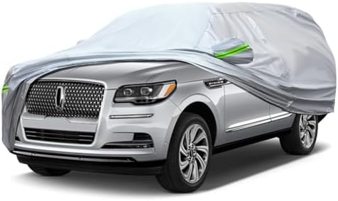 Full Car Cover Universal 6 Layers Outdoor Thicked All Weather Cover, Sunshield, Waterproof, Snow Proof, UV Proof, Scratch Proof, Bird Droppings, 6 Reflective Strips, Fits SUVs up 214"-236" by QUYDDC