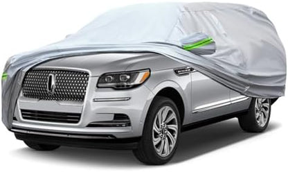 Full Car Cover Universal 6 Layers Outdoor Thicked All Weather Cover, Sunshield, Waterproof, Snow Proof, UV Proof, Scratch Proof, Bird Droppings, 6 Reflective Strips, Fits SUVs up 214"-236" by QUYDDC