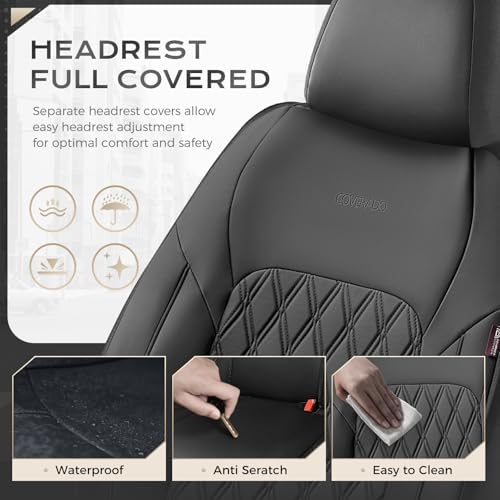 Coverado Car Seat Cover, Car Seat Covers Front Seats, Waterproof Car Seat Covers, Car Seat Cushion, Front Seat Covers Faux Leather Driver Car Seat Protector Fit for Most Cars Trucks SUV, Black - Image 5