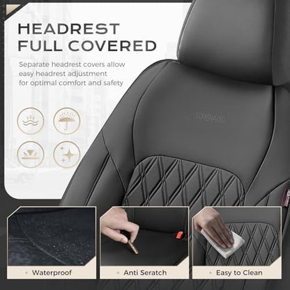 Coverado Car Seat Cover, Car Seat Covers Front Seats, Waterproof Car Seat Covers, Car Seat Cushion, Front Seat Covers Faux Leather Driver Car Seat Protector Fit for Most Cars Trucks SUV, Black - Image 5