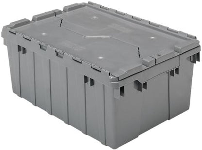 Akro-Mils 39085 Industrial Plastic Storage Tote with Hinged Attached Lid, (21-Inch L by 15-Inch W by 9-Inch H), Gray, (6-Pack) by Akro-Mils