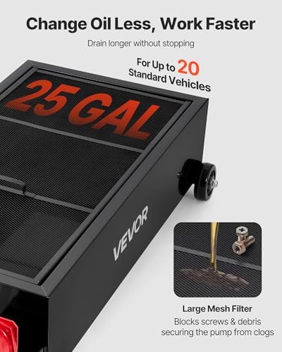 VEVOR Low Profile Oil Drain Pan, 25 Gallon Capacity, Rolling Oil Drain Pan with Manual Pump, 7.2 ft Hose & T Folding Handle, Leak-Proof & Corrosion-Resistant, Fit for Cars, SUVs, Trucks, ATVs, Black - Image 3