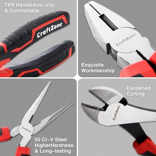 24 PC Pliers Tool Set with Storage Rack, Snap Ring, Needle Nose,Long Reach,Lineman's,Groove Joint and Diagonal Cutting Pliers,Cable Cutter,Wire Stripper for Plyers Home Use, Holiday,Fathers' Day Gift - Image 4