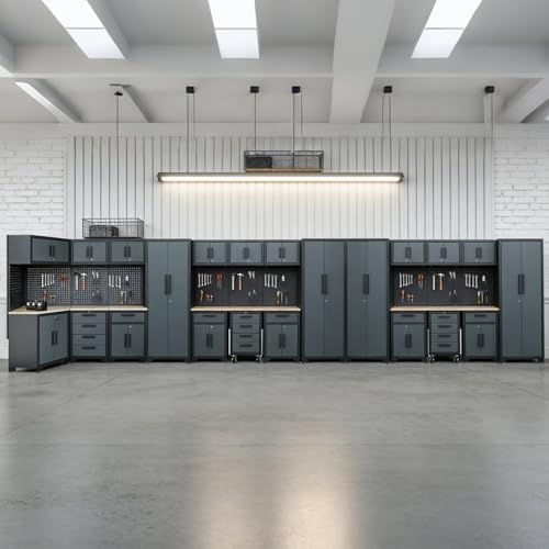 26Pcs Garage Storage Cabinet System, Black Grey - Image 6