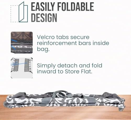 Extra Large Utility Tote Bag - Oversized Collapsible Reusable Wire Frame Rectangular Canvas Basket With Two Exterior Pockets For Beach, Pool, Laundry, Car Trunk, Storage - Damask Gray - Image 6