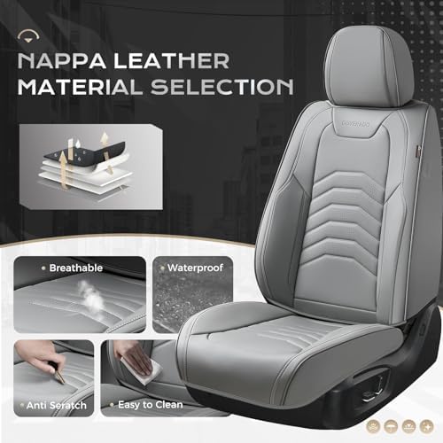 Coverado Car Seat Covers, Gray Front Seat Covers, 2 Pack Luxury Faux Leather Seat Covers for Cars, Waterproof Car Seat Protector Car Seat Cushion, Universal Automotive Seat Covers Fit for Most Cars - Image 5