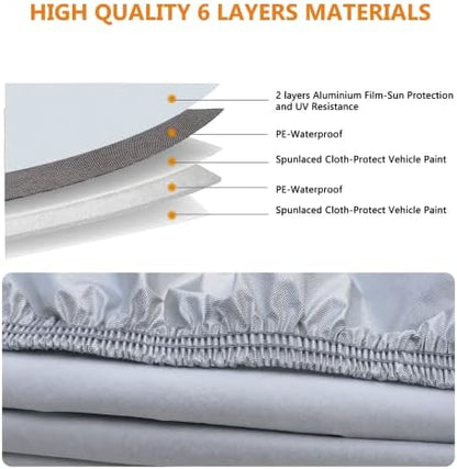 SEAZEN Car Cover 6 Layers, Waterproof Sedan Car Cover with Zipper Door, Snowproof/UV Protection/Windproof, Universal Car Covers Breathable Fabric with Cotton (185" to 200") - Image 3