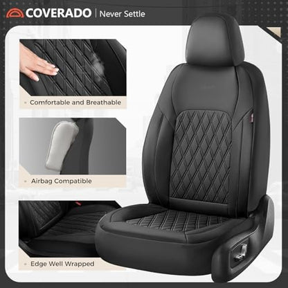 Coverado Car Seat Cover, Car Seat Covers Front Seats, Waterproof Car Seat Covers, Car Seat Cushion, Front Seat Covers Faux Leather Driver Car Seat Protector Fit for Most Cars Trucks SUV, Black - Image 3