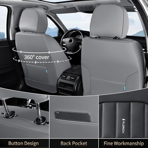 FLORICH Seat Cover, Leather Car Seat Covers Full Set, Waterproof Car Seat Protectors 5 Seats, Front and Rear Seat Covers for Cars, Automotive Seat Protector Fit for Most Sedans SUV Truck - GrayBlack - Image 3