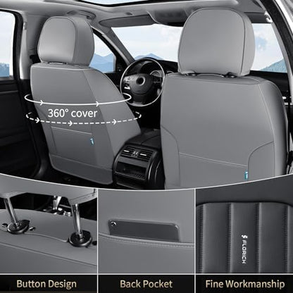 FLORICH Seat Cover, Leather Car Seat Covers Full Set, Waterproof Car Seat Protectors 5 Seats, Front and Rear Seat Covers for Cars, Automotive Seat Protector Fit for Most Sedans SUV Truck - GrayBlack - Image 3
