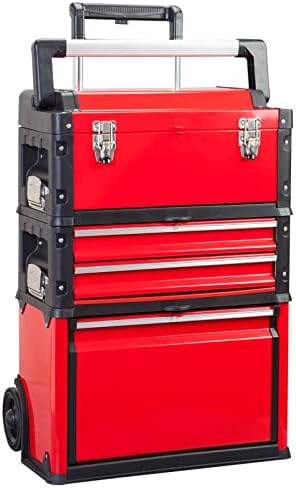 Big RED TRJF-C305ABD Torin Garage Workshop Organizer: Portable Steel and Plastic Stackable Rolling Upright Trolley Tool Box with 3 Drawers, 20.5" L x 12.6" W x 28.4" by BIGRED