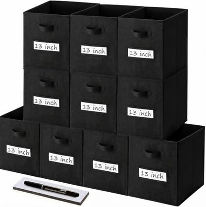 Storage Bins,13" Cube Storage Bin with Labels,10pcs,Black by Anyoneer