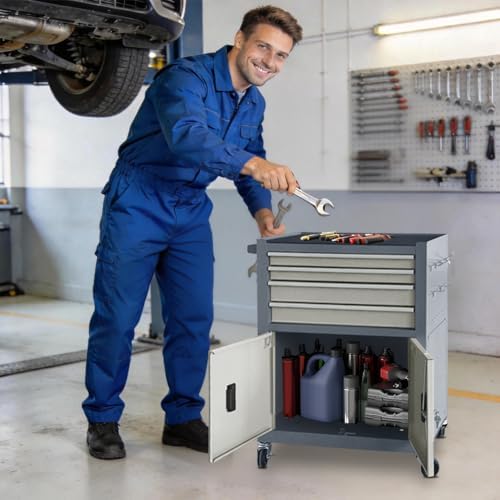 13-Drawer Rolling Tool Chest with Double Door Handle, 2-in-1 Detachable Metal Storage Cabinet with Wheels and Lock, Large Capacity Tool Box for Garage, Gift for Men Dad Husband Fathers(Grey) - Image 3