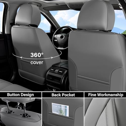 Coverado Car Seat Covers Full Set, Seat Cushion for Cars, Automotive Seat Covers, Waterproof Nappa Leather Front Seats and Back Car Seat Protector, Universal Fit for Most Cars SUV Trucks,Gray - Image 3