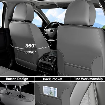 Coverado Car Seat Covers Full Set, Seat Cushion for Cars, Automotive Seat Covers, Waterproof Nappa Leather Front Seats and Back Car Seat Protector, Universal Fit for Most Cars SUV Trucks,Gray - Image 3