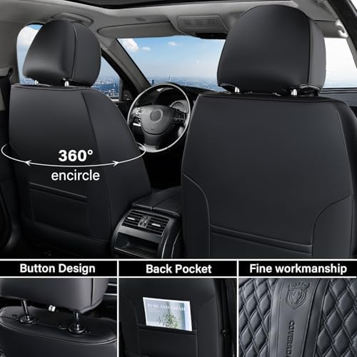 Coverado Car Seat Covers Full Set, Black Seat Covers for Car with Lumbar Support, Nappa Leather Seat Covers Waterproof Car Seat Protectors Universal Fit for Most Cars SUV Trucks - Image 4