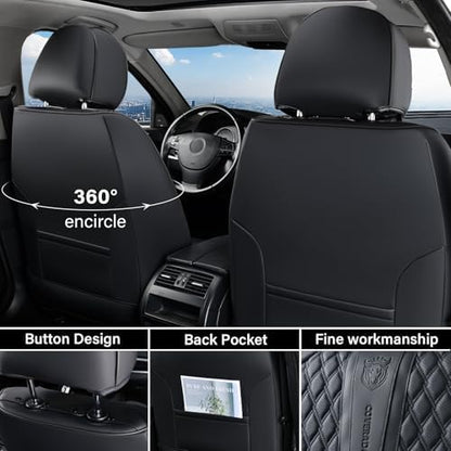 Coverado Car Seat Covers Full Set, Black Seat Covers for Car with Lumbar Support, Nappa Leather Seat Covers Waterproof Car Seat Protectors Universal Fit for Most Cars SUV Trucks - Image 4