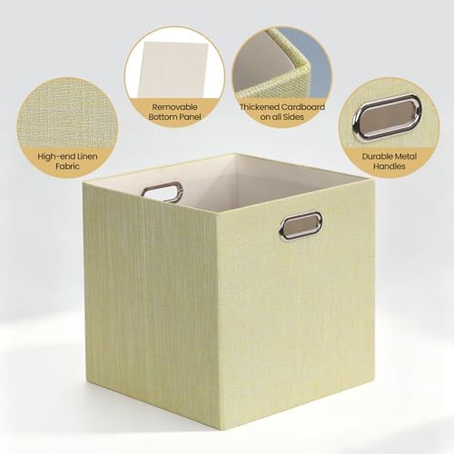 Posprica Storage Cubes, 13 x 13 x 13 Inches Fabric Bins with Double Handles，Cubes Basket Containers, For Shelf Cabinet Bookcase, Closet Organizers for Shelves, Foldable-Set of 4, Yellow/Beige mixed - Image 3