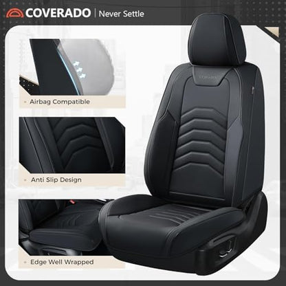 Coverado Car Seat Covers Front Seats, 2-Pack Black Seat Covers for Cars, Waterproof Leather Car Seat Covers for Cars, Car Seat Protector Car Seat Cushion Universal Fit for Most Cars Trucks SUV - Image 5