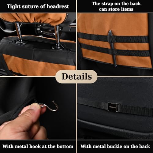 Coverado Car Seat Covers Front, Canvas Universal Seat Covers for Cars, 2-Pack Car Seat Cushions, Auto Seats Protectors for Kids & Dogs, Driver Seat Covers Fit for Most Vehicles Trucks SUVs/Khaki - Image 4