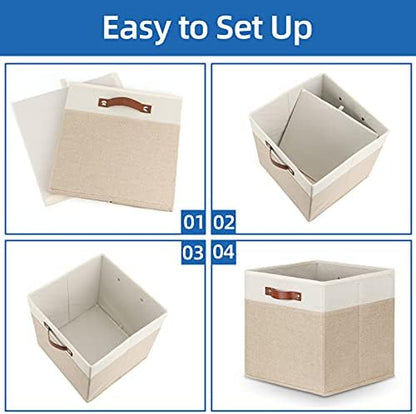 Temary Cube Storage Bins 13 Inch Fabric Storage Cubes Storage Baskets for Shelves Closet Baskets for Cube Storage with Leather Handles, Cloth Organizer Bins for Home - Image 7