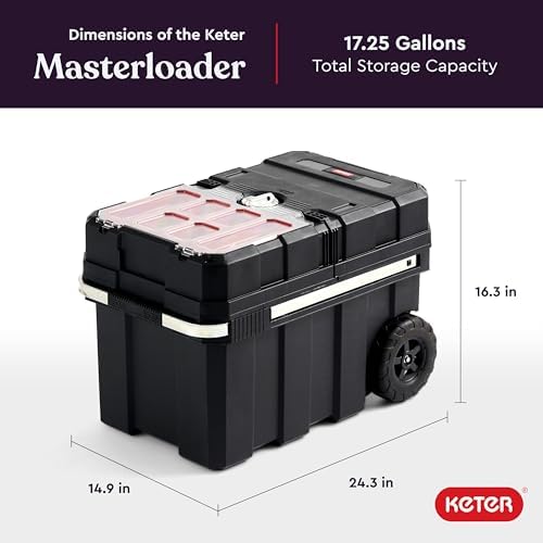 Keter Masterloader Resin Rolling Tool Box with Locking System and Removable Bins – Perfect Organization and Storage Chest for Power Drill, Tape Measure, and Screwdriver Set, Black - Image 3