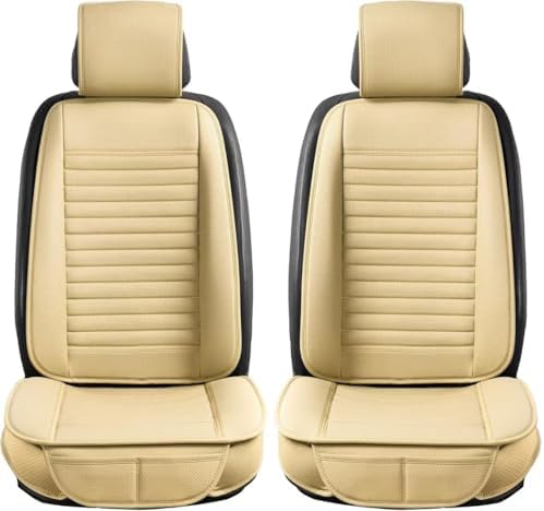 2pc Car Seat Covers, Luxury Car Protectors,Universal Anti-Slip Driver Seat Covers, Edge WrappingsFront Car Seat Covers with PU Leather(Beige) - Image 2
