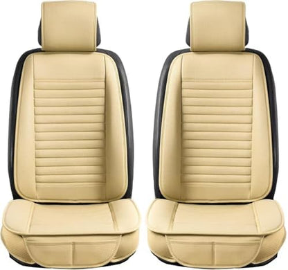2pc Car Seat Covers, Luxury Car Protectors,Universal Anti-Slip Driver Seat Covers, Edge WrappingsFront Car Seat Covers with PU Leather(Beige) - Image 2