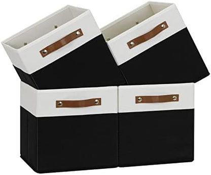 Temary 11 inch Cube Storage Bin 4 Pack Fabric Storage Cubes for Home, Fabric Storage Bin Storage Cube Bins with Leather Handles(White&Black) by TEMARY