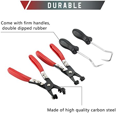 4Pcs Hose Clamp Plier Set, Including 2Pcs Cross Slotted and Flat Band Hose Hose Clamp Plier with 2Pcs Hose Removal Hook Set Perfect for Hose Installations of Low Radiators - Image 3