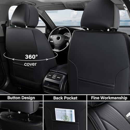 Coverado Car Seat Covers, 5 Seats Black Seat Covers for Car, Luxury Faux Leather Seat Cover, Front and Back Seat Cover, Waterproof Car Seat Protector, Universal Car Seat Cushions Fit for Most Vehicles - Image 3