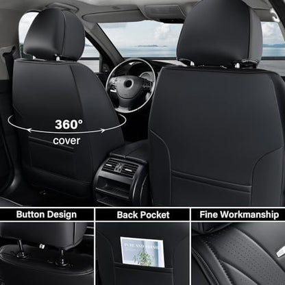 Coverado Car Seat Covers, 5 Seats Black Seat Covers for Car, Luxury Faux Leather Seat Cover, Front and Back Seat Cover, Waterproof Car Seat Protector, Universal Car Seat Cushions Fit for Most Vehicles - Image 3