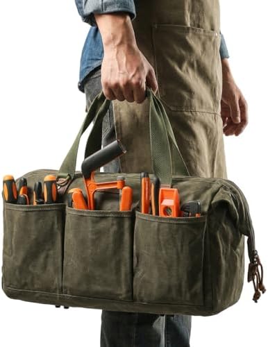 Heavy Duty 18-Inch Tool Bag for men, 12 Pockets, Large Zippered Tool Organizer, Portable Empty Toolbox for Mechanics, Electricians, DIY – Durable Soft Handle, Ideal Father’s Day or Birthday Gift - Image 2