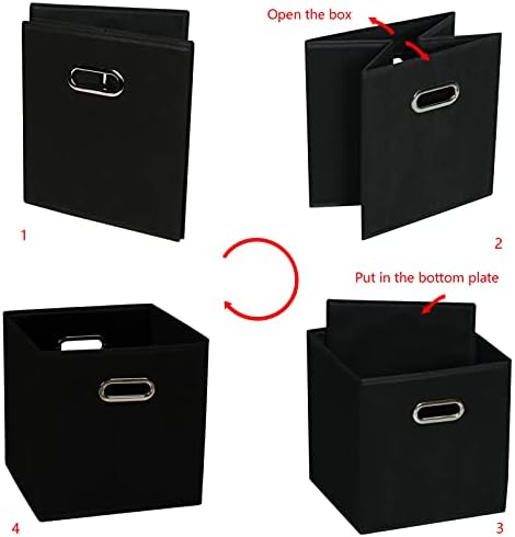 Yunkeeeper storage bins Cubes, Fabric Cube Organizer with Handle, Foldable Cube Bins for Cloth or Accessary Storage, 11x11x11, Set of 3, (Black) - Image 5