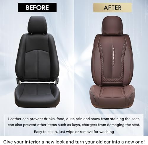 Coverado Car Seat Cover Full Set, Brown Seat Covers Front Seats Back Seat Covers, Nappa Leather Waterproof, Car Seat Cushion, Car Seat Protector Universal Fit Most Cars - Image 6