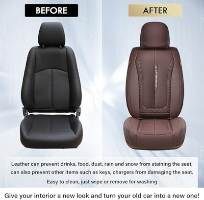 Coverado Car Seat Cover Full Set, Brown Seat Covers Front Seats Back Seat Covers, Nappa Leather Waterproof, Car Seat Cushion, Car Seat Protector Universal Fit Most Cars - Image 6