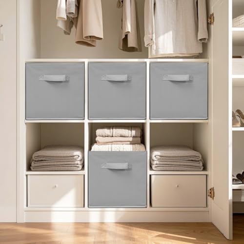 11" Fabric Storage Bins, Collapsible Storage Cubes Organizer with Handles, Heavy Duty Cube Organizer for Home, Office, Shelves, Closets, Bedroom, Living Room, 5 Pack, Grey - Image 5
