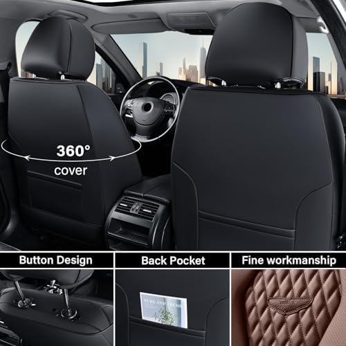 Coverado Car Seat Covers, Seat Covers Full Set, Coffee Car Seat Cover, Auto Seat Covers Front Seats Rear Seat Cover, Luxury Car Seat Cushion,Leather Seat Cover Seat Protector Universal Fit Most Cars - Image 6