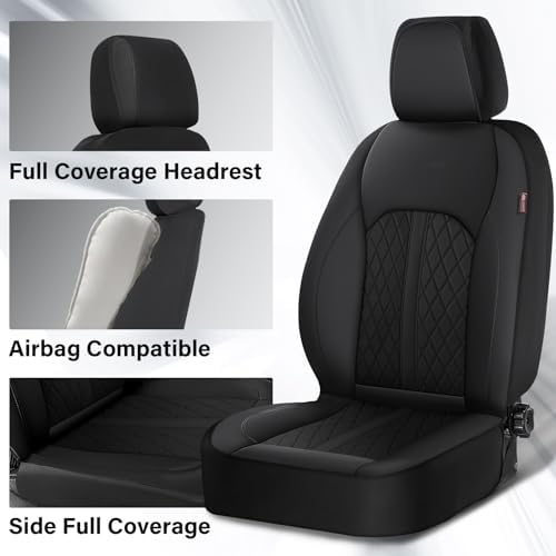 Coverado Universal Leather Seat Covers Front Seats, Front Seat Covers for SUV, Pickup Truck, Sedan, Automotive Vehicle Interior, Waterproof and Durable All Weather Protector，Black - Image 3