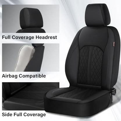 Coverado Universal Leather Seat Covers Front Seats, Front Seat Covers for SUV, Pickup Truck, Sedan, Automotive Vehicle Interior, Waterproof and Durable All Weather Protector，Black - Image 3