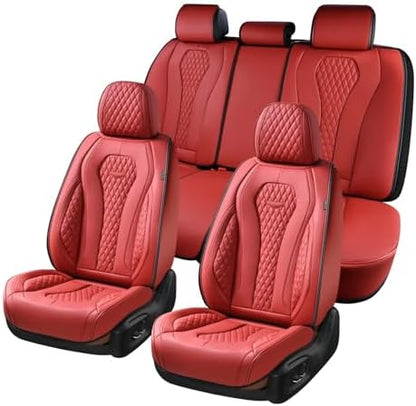 Coverado Car Seat Covers Full Set, Seat Covers, Car Seat Cover, Car Seat Covers Front Seats Back Seat Cover, Waterproof Car Seat Cushion, Leather Red Seat Covers Seat Protector Universal Fit Most Cars - Image 2