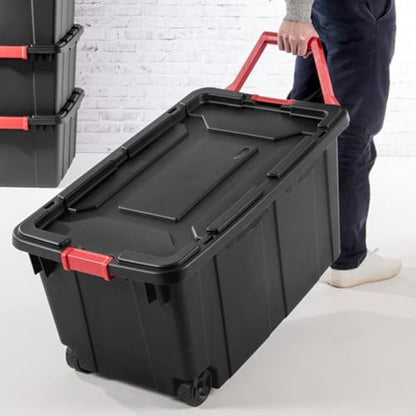 Sterilite Heavy Duty 40 Gallon Wheeled Industrial Storage Tote, 4-Pack, Black - Image 4
