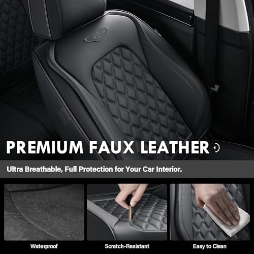Coverado Front Seat Covers, Waterproof Nappa Leather Anti-Scratch Protectors, Universal Fit for Sedans, SUVs, Pickups, Car Accessories, Waterproof Seat Covers-Black - Image 5